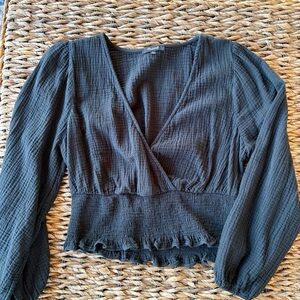 Madewell- Smocked Wrap-Front Long Sleeve Top